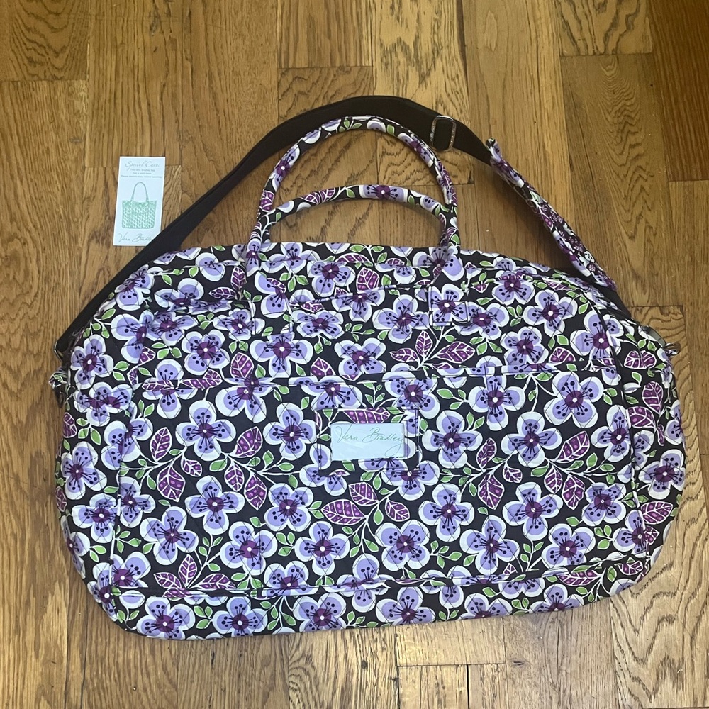 Vera Bradley Plum Petals Medium Duffle Bag Purple Green White NWOT 2011 Cotton